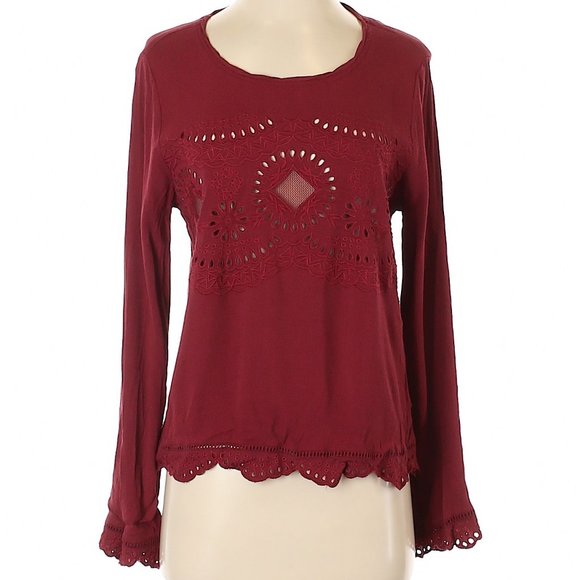 Storee Red Long-Sleeved Top with Detailing - Picture 1 of 8